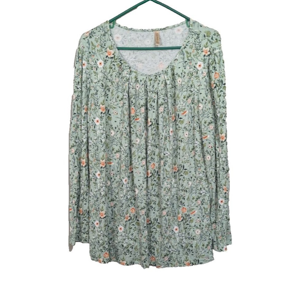 Women's XL Casual Ditsy Floral Print Tunic Top Green Cottagecore Peasant Comfy